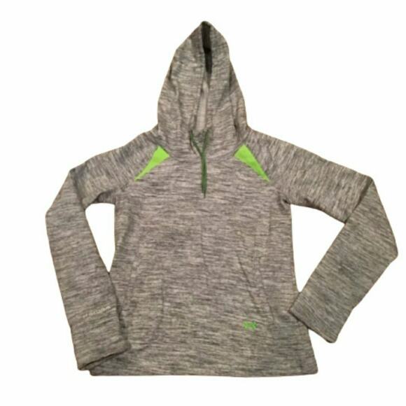 Under Armour Storm Women's SM Heather Gray Lime Green Accents Pullover Hoodie - Picture 1 of 6